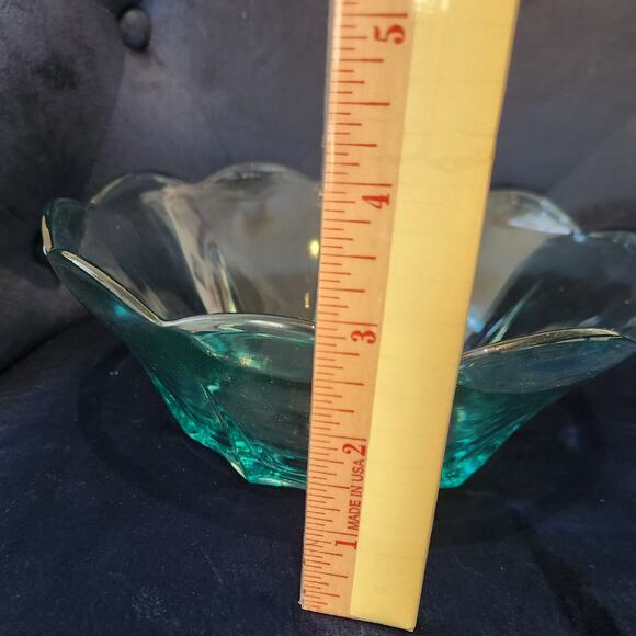 Aqua Teal Pressed Glass Console Berry and Bowl Set Scalloped Edge Starburst Base - Picture 8 of 10